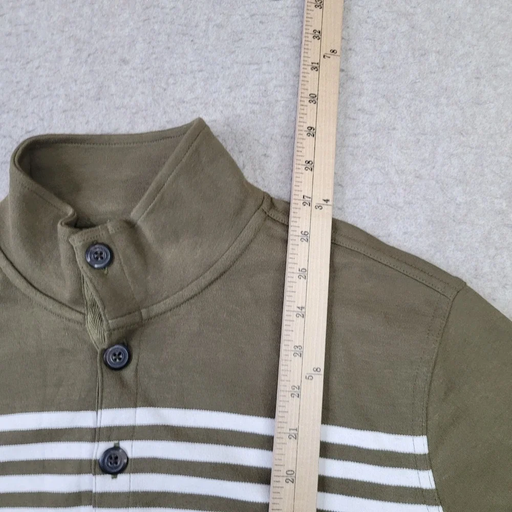 Banana Republic 1/4 Button Sweater Mens M Green Pullover Mock Neck Preppy